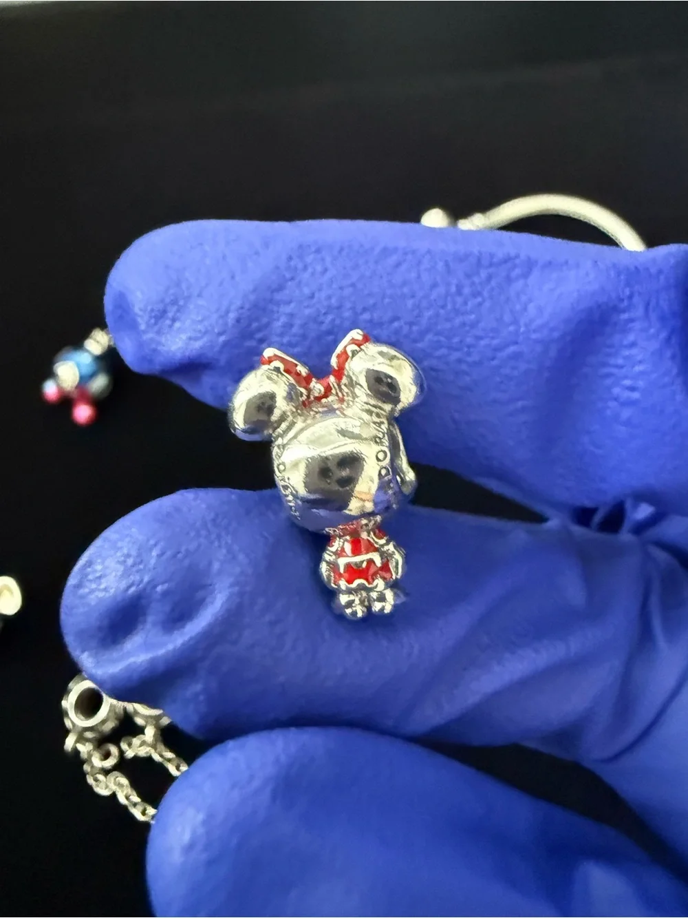 Pandora Disney Mickey Minnie Charm Bracelet Hearts Safety Chain 6.25”